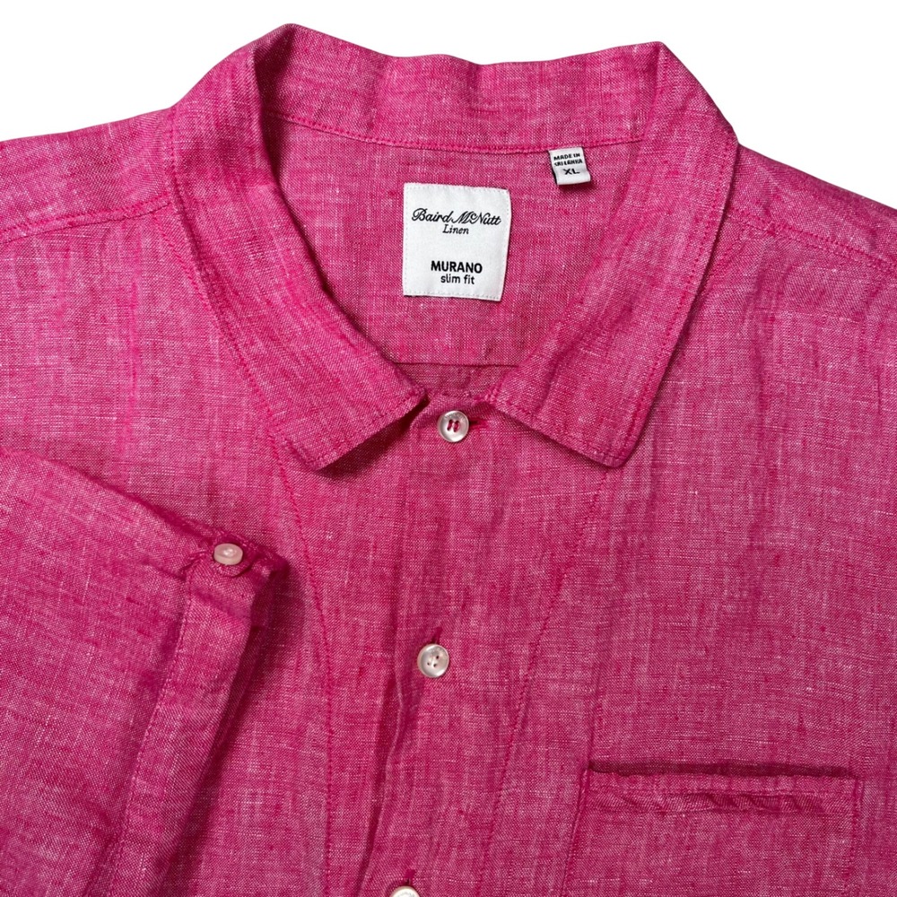 Murano Baird McNutt Linen Shirt Mens XL Pink Short Sleeve Slim Fit Preppy Casual